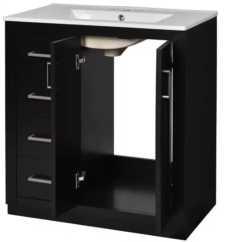Mobile da bagno da 30" con lavabo singolo, armadietto e 3 cassetti – Nero / Blu / Verde / Indaco / Bianco